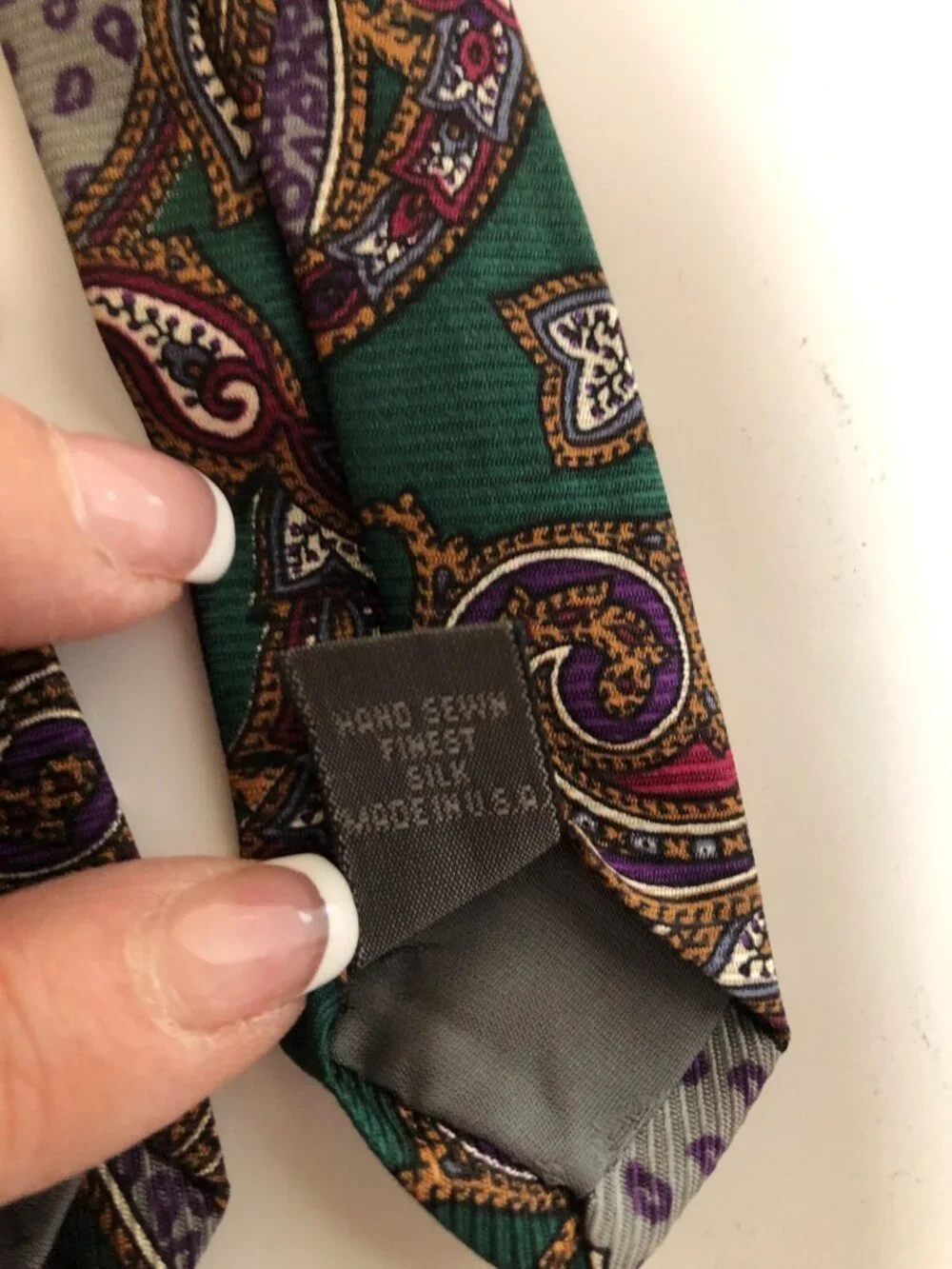 Norm Thompson Green Purple Paisley Silk Tie Robert Talbott Mens Necktie Office